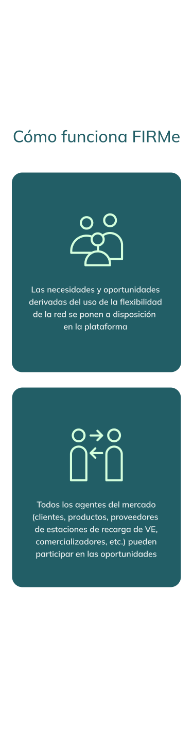 Las necessidades y oportunidades derivadas del uso de la flexibilidad de la red se ponen a disposición en la plataforma. Todos los agentes del mercado pueden participar en las oportunidades.