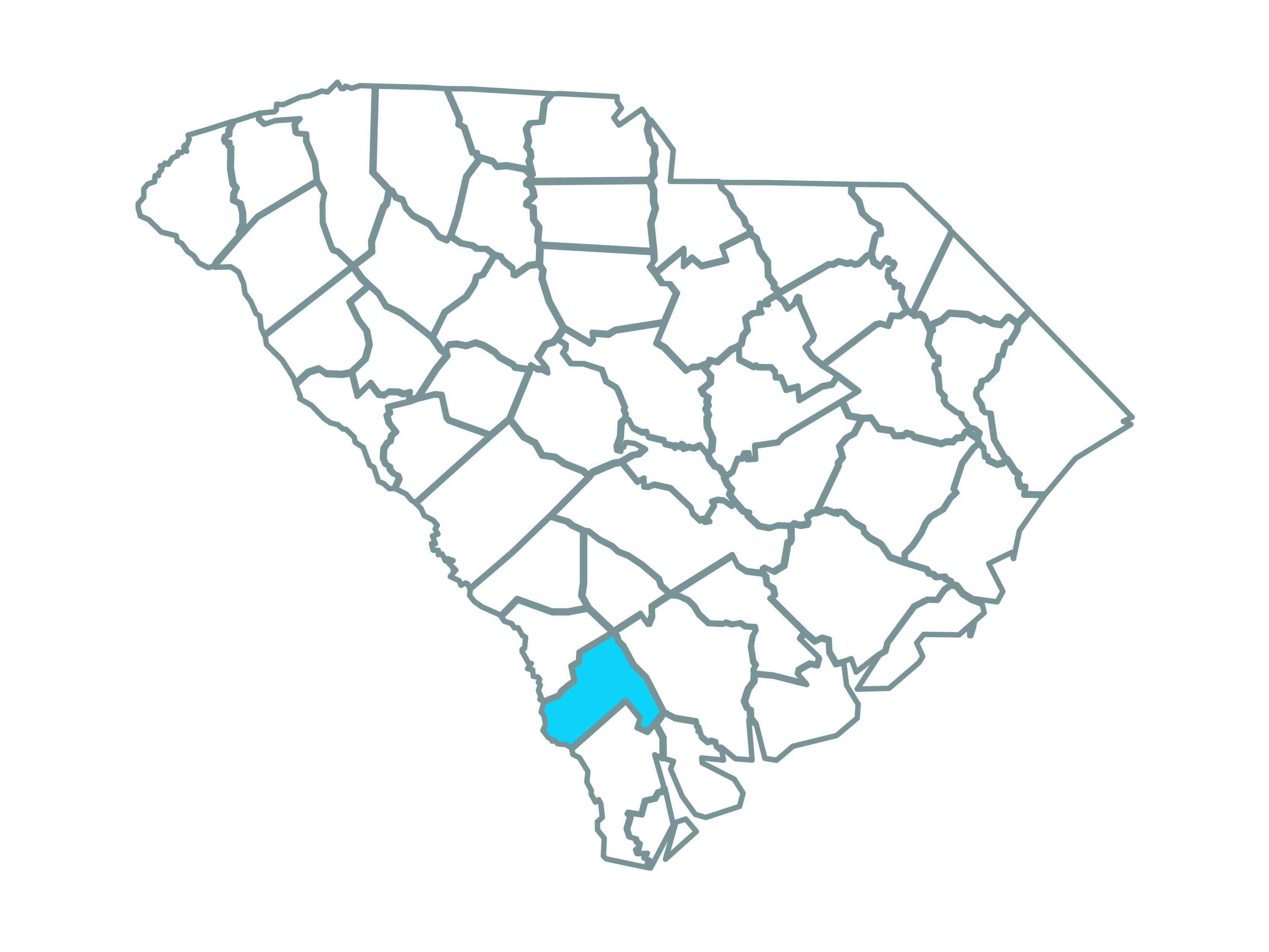 a map showing the state of south carolina and highlighting hampton county where the estill solar park is located.