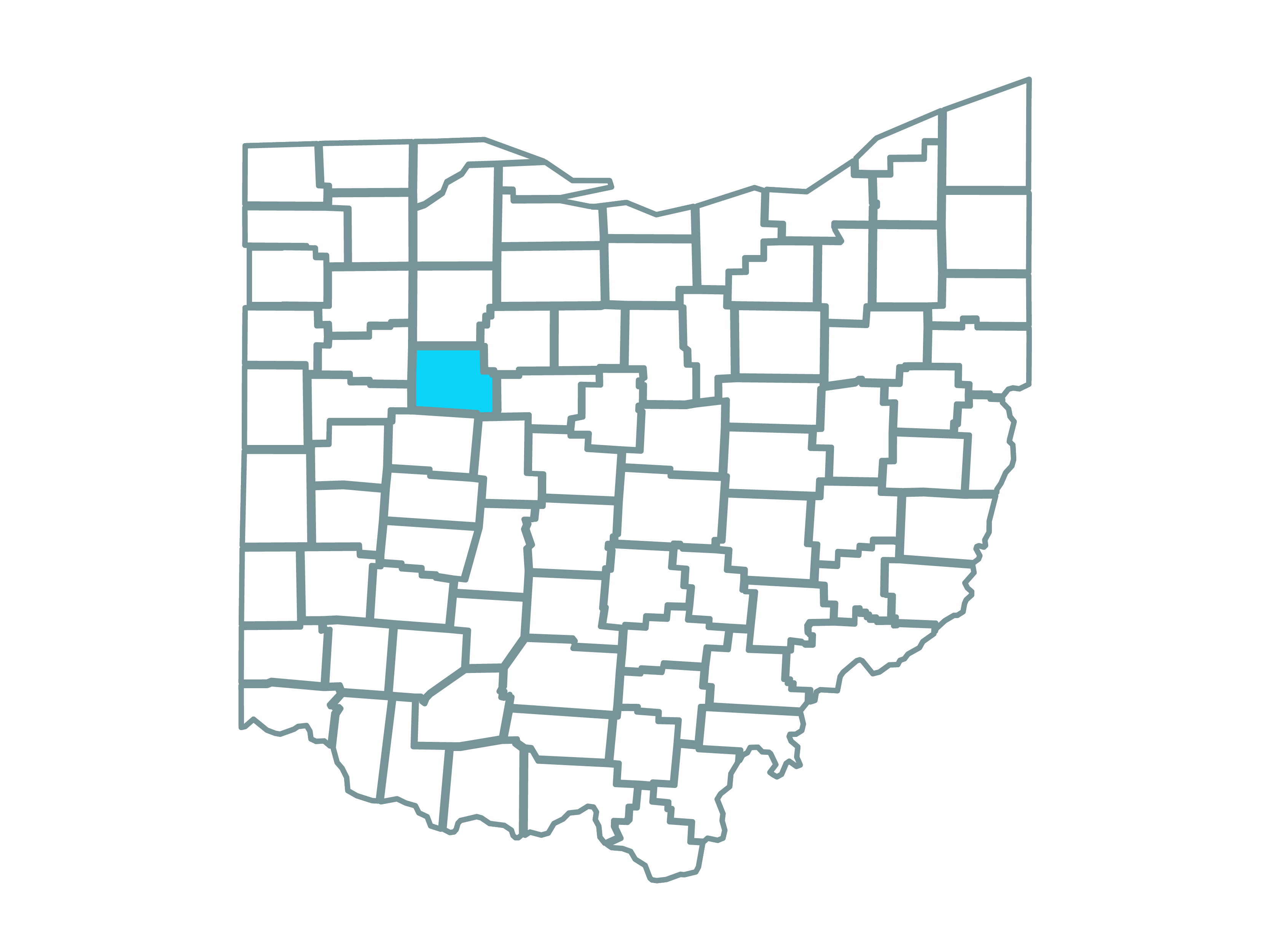 Map showing Hardin County in Ohio where the Hog Creek Wind Farm is located.