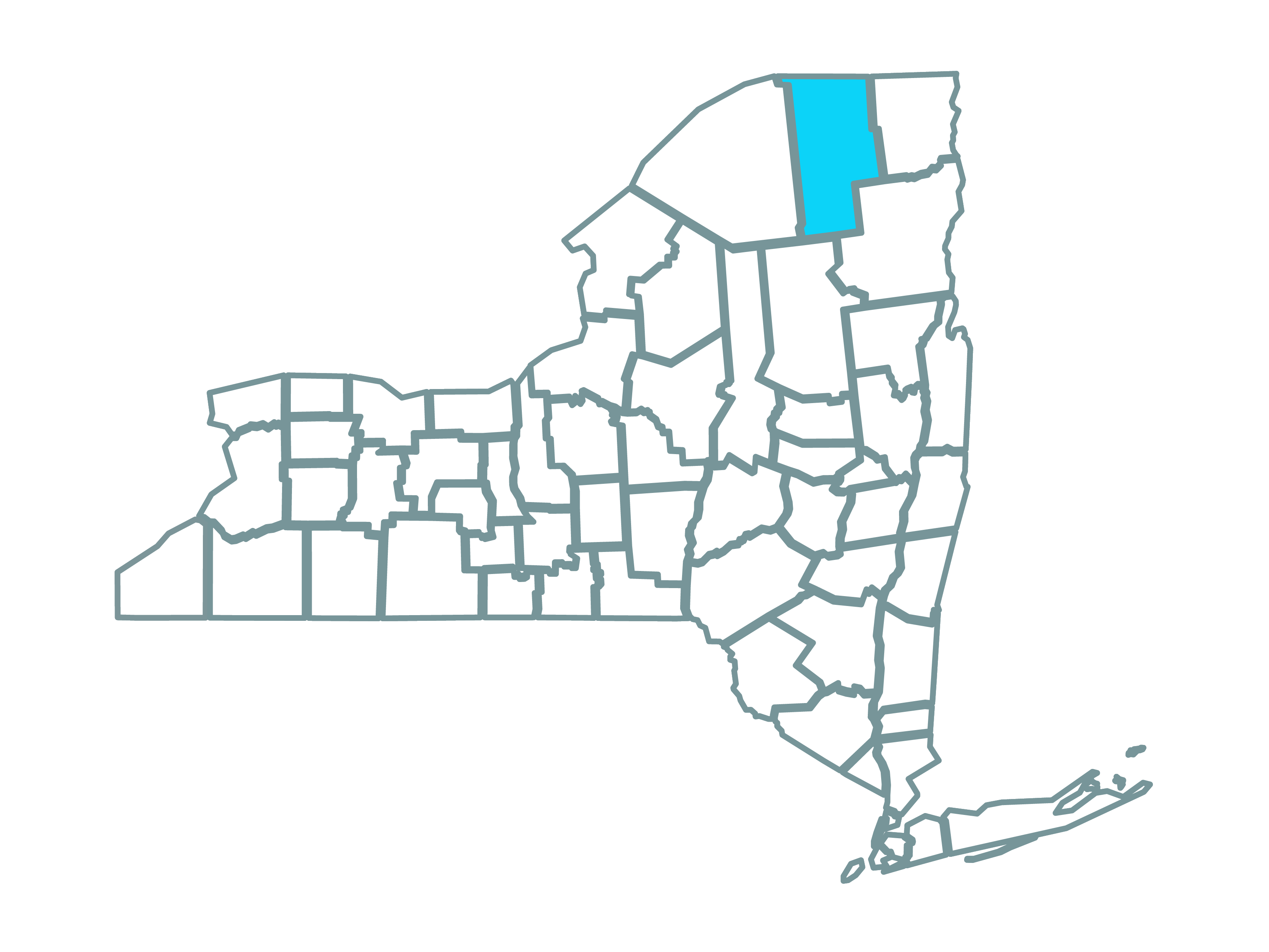 Map showing Franklin County in New York where the Jericho Rise Wind Farm is located.
