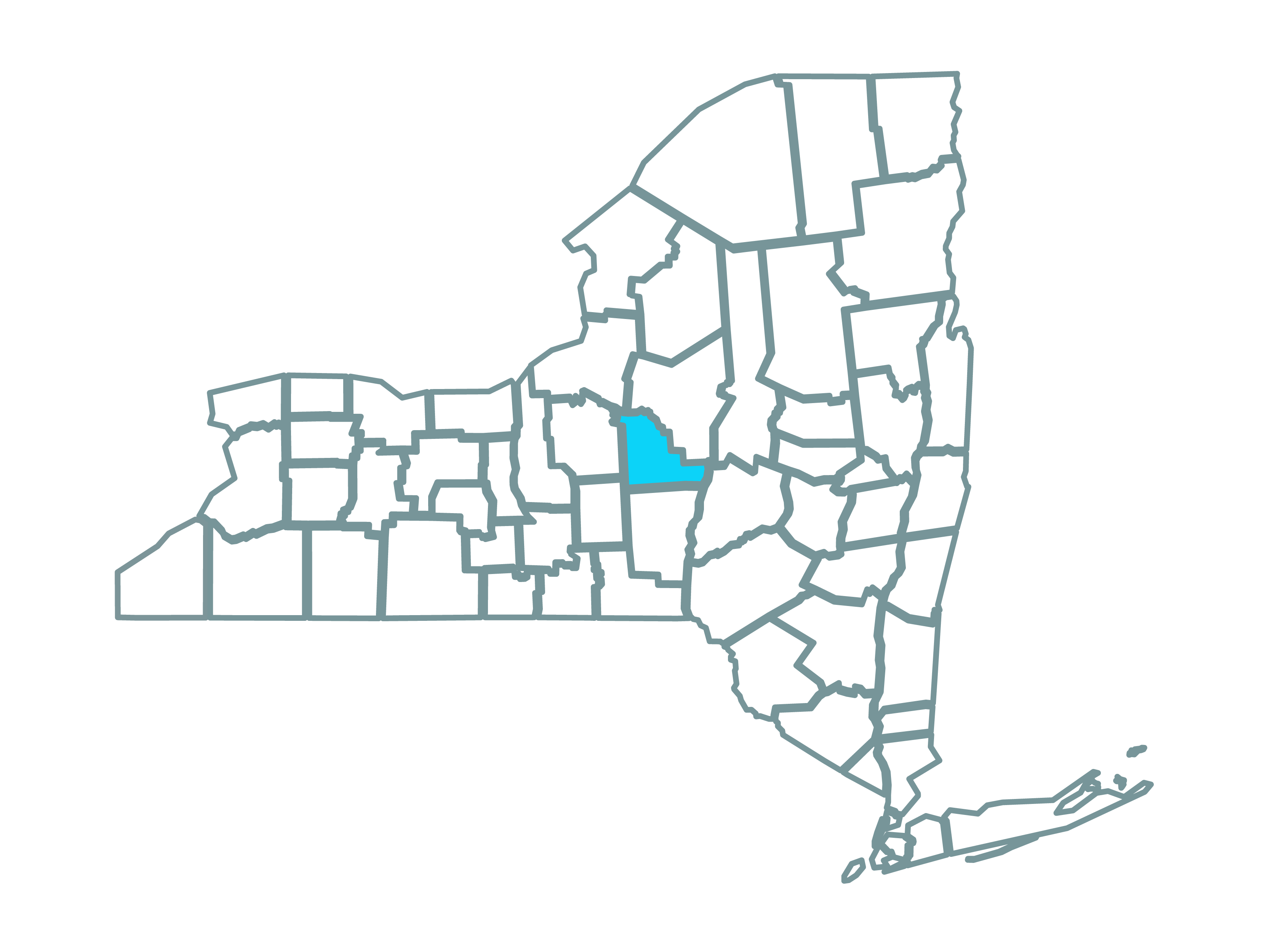 Map showing Madison County in New York where the Madison Wind Farm is located.