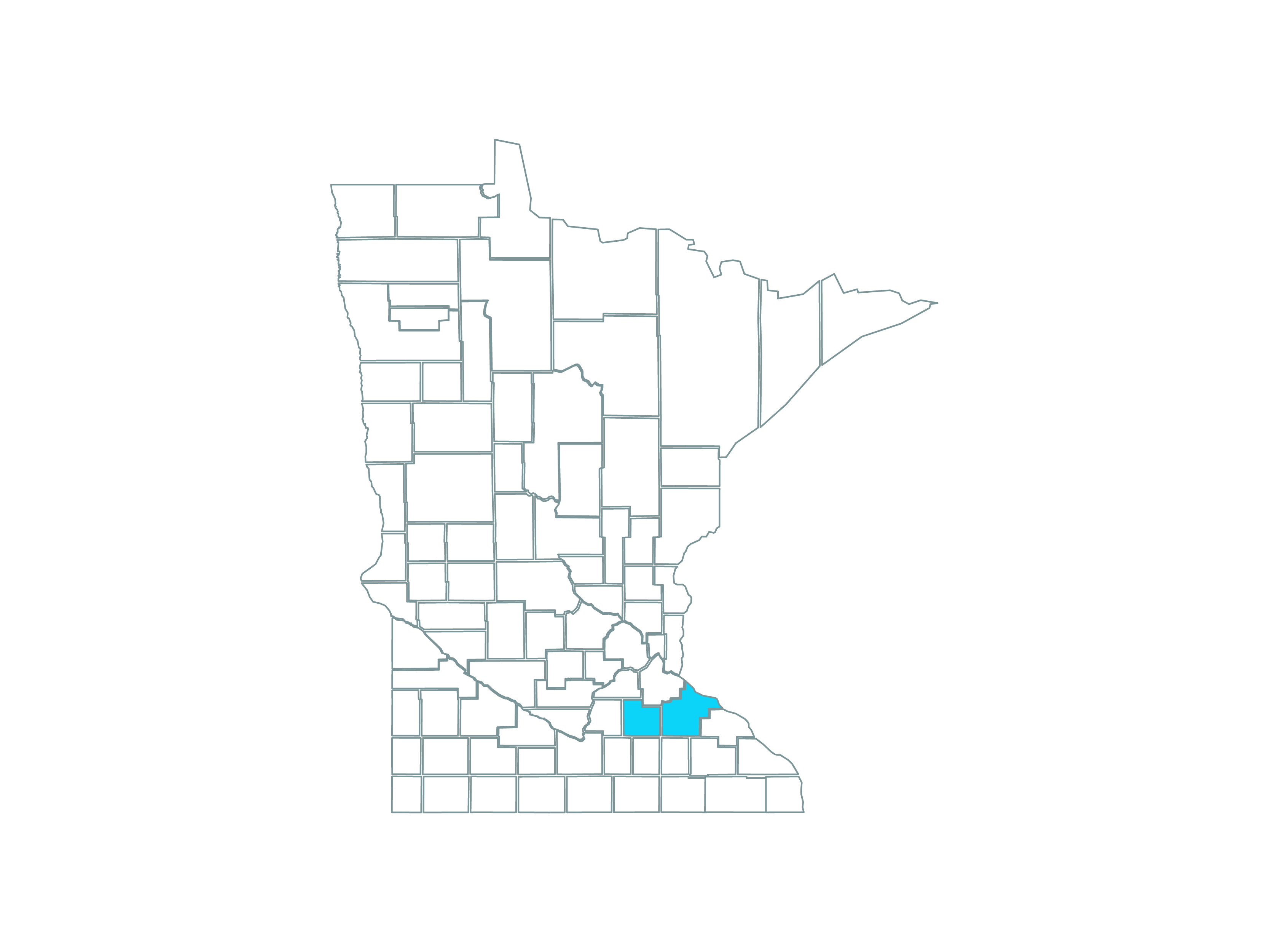 Map showing North Fork Wind Farm located directly in between Goodhue and Rice county in Minnesota..