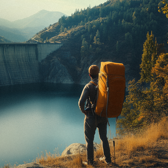 person looking at a dam.