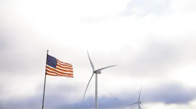 American flag and wind energy