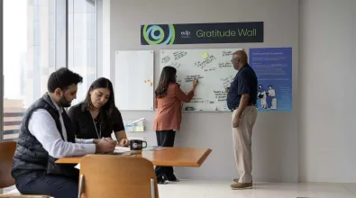 Employees in break room