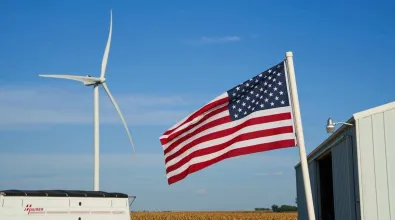 wind turbine and american flag