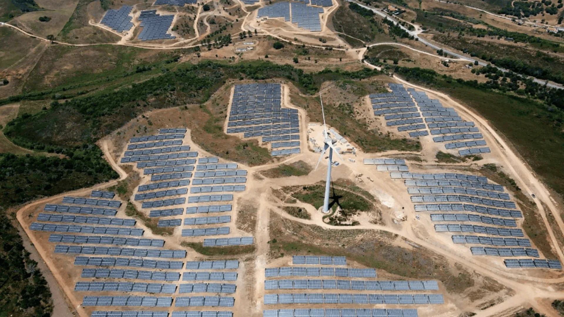 Aerial view of a solar park installation