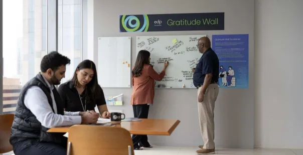 Employees in break room