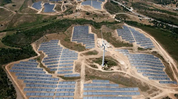 Aerial view of a solar park installation 