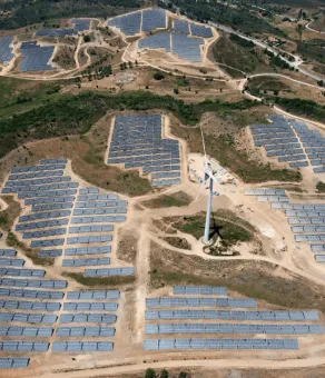 Aerial view of a solar farm installation