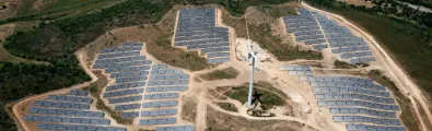 Aerial view of a solar park installation 